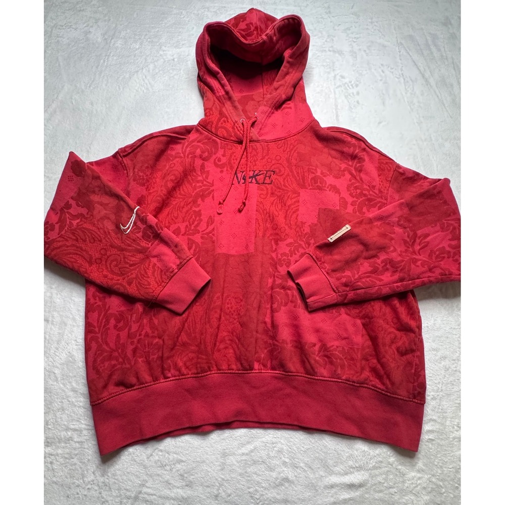 Nike Sportswear Gel Revival Womens L Red Floral Oversized Fleece Hoodie